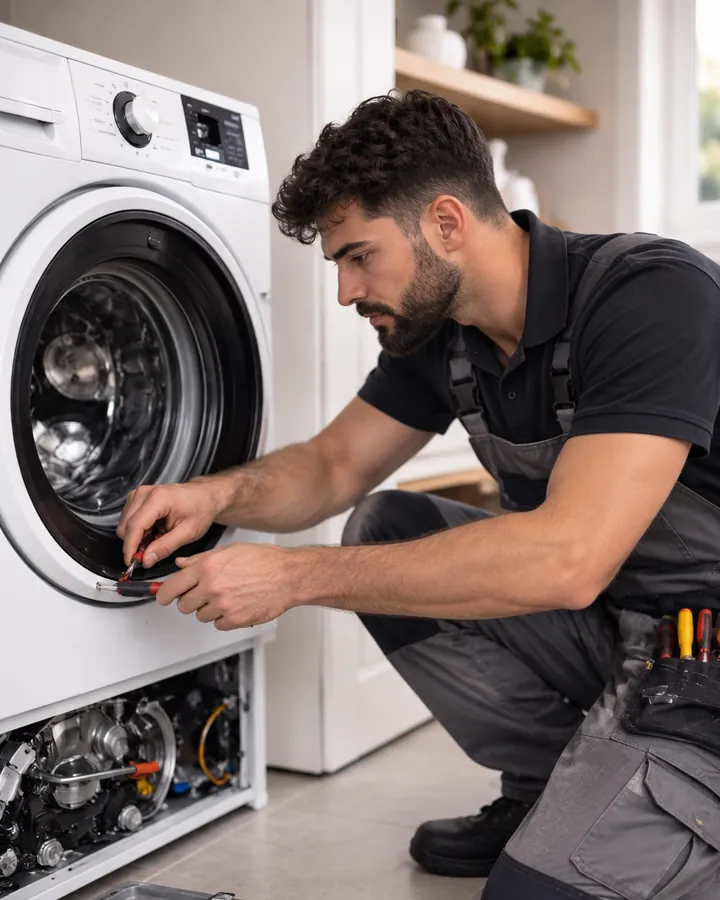 Techniker repariert eine Waschmaschine