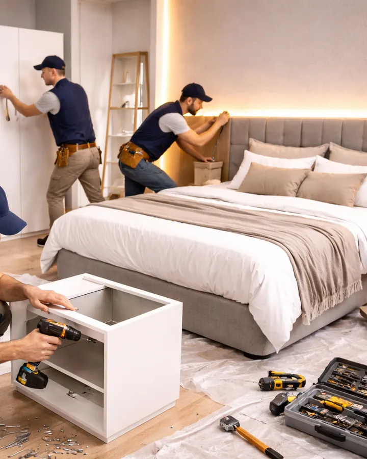 Handwerker modernisieren gemeinsam ein Schlafzimmer
